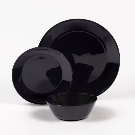 סט צלחות שחורות מזכוכית אנטי צ'יפ מבריקה 18 חלקים BLACK MOON