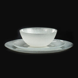 סט צלחות אפורות מזכוכית מבריקה 18 חלקים SILVER JASMINE