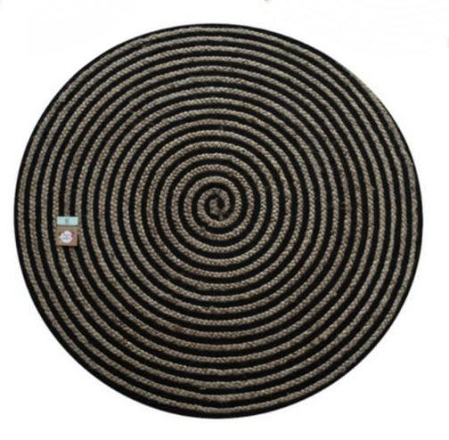 שטיח חבל עגול צבע טבעי בשילוב שחור קוטר 100 ס"מ