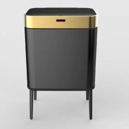 פח אשפה אוטומטי 60 ליטר עם רגליים – שחור מסגרת זהב Eshnav