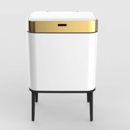 פח אשפה אוטומטי 60 ליטר עם רגליים – לבן מסגרת זהב Eshnav