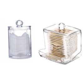 זוג מתקני אחסון אקרילים למקלוני אוזניים ופדים