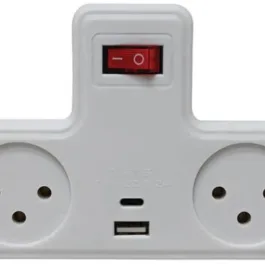 מפצל חשמל 1 ל-2 T עם שקעי USB+TYPE-C ומפסק