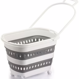 סלסלת כביסה מתקפלת עם גלגלים וידיות